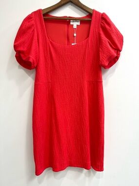Lilly Pulitzer Elisha Shift Dress Rocco Red Wavy Knit Jacquard Puff Sleeves XL